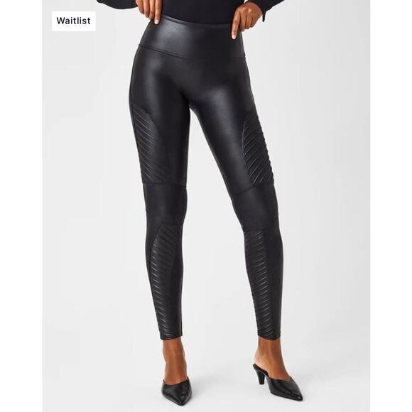 Spanx Very Black Women’s Pull-On Shaping Faux Leather Moto Leggings Large - Picture 1 of 17
